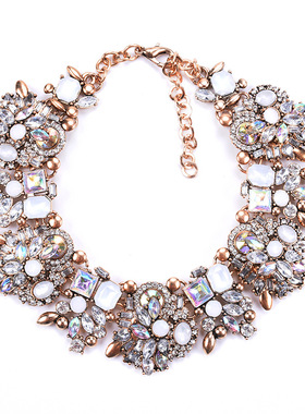 欧美短款项链女时尚饰品满钻夸张花卉项链服装配饰