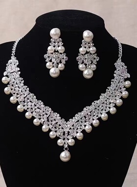 新娘珍珠项链结婚套链耳环二件套