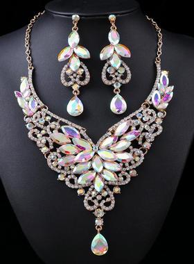 欧美配饰夸张复古项链套装女奢华水晶宴会礼服配饰锁骨链批发直销