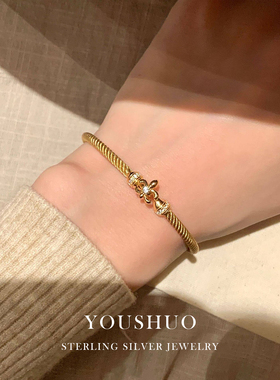 s925纯银意大利鸢尾麻花手镯女轻奢中古风复古感手环小红爆款