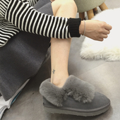 韩冬雪地靴女短靴真皮兔毛学生百搭面包鞋 皮毛一体加绒毛毛女棉鞋