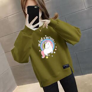 新款 女款 加绒 休闲宽松卫衣高档显瘦ins韩版 上衣 不加绒长袖 春秋季