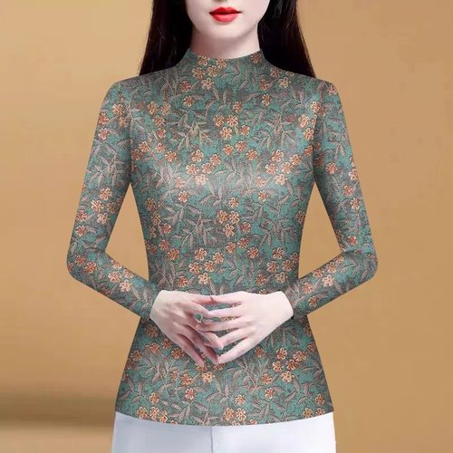 清仓外贸妈妈中老年加绒加厚打底衫印花长袖T恤宽松显瘦遮女上衣