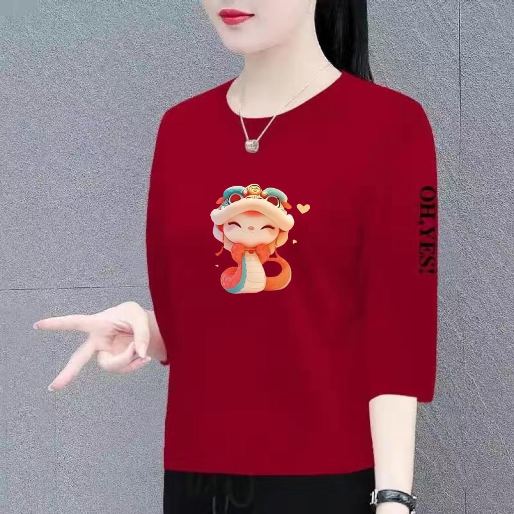 清仓捡漏折扣外贸妈妈七分袖上衣宽松显瘦减龄韩版印花打底衫女装