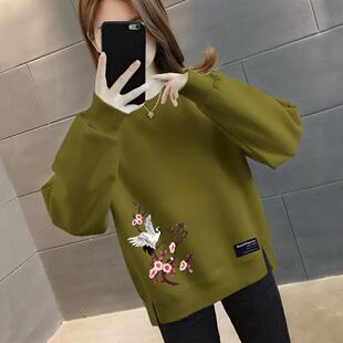 女 加绒加厚卫衣女士圆领秋宽松中老年妈妈上衣外套韩版 春秋季 新款