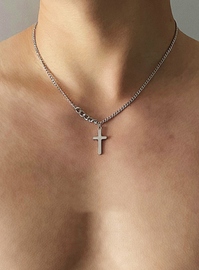 欧美ins风短款十字架钛钢项链男网红嘻哈简约锁骨链气质百搭潮款