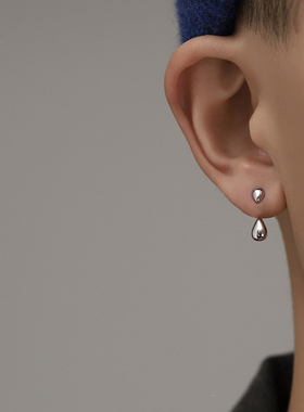 925纯银水滴耳钉男士轻奢小众设计高级感耳环ins冷淡风嘻哈女耳饰