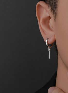 S925纯银针小银条耳扣小巧耳环冷淡风耳钉男潮痞帅高级感索隆耳饰