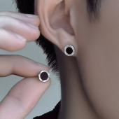 黑玛瑙耳钉男高级感小众ins潮男士 简约风耳圈 耳环耳饰潮流个性