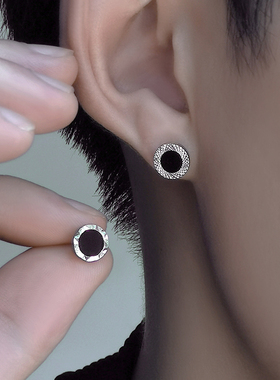 黑玛瑙耳钉男高级感小众ins潮男士耳环耳饰潮流个性简约风耳圈