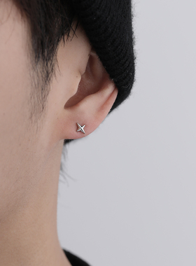 男士s925纯银十字耳钉单只原创设计高级感养耳洞情侣耳饰个性简约