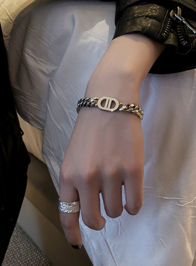 古巴手链ins小众设计冷淡风钛钢手镯女2024新款嘻哈酷情侣手饰男