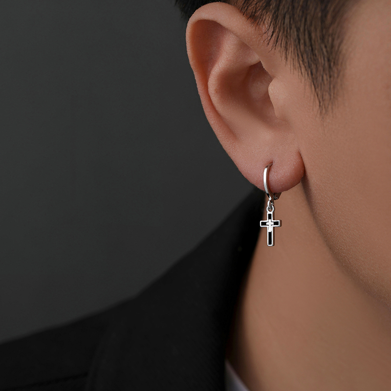 黑色十字架耳坠925银高级感百搭
