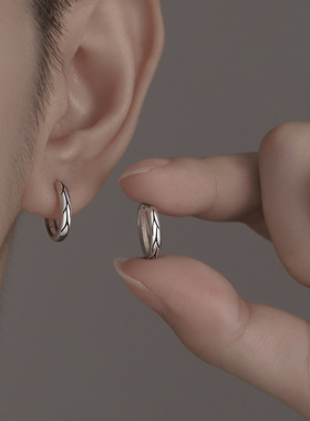 青藤耳环S925纯银小众男潮高级感个性ins男士耳钉单只痞帅女耳饰