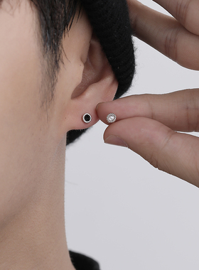 925纯银耳钉男高级感单只潮流个性男款痞帅小众镶钻耳饰袖珍耳环