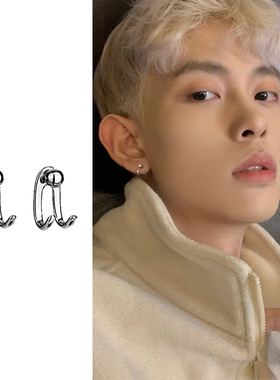 耳钉男ins潮925银痞帅潮流个性男款设计感小众耳饰高级感气质配饰