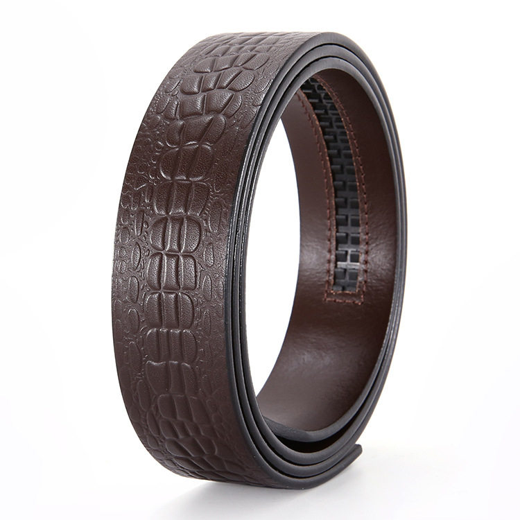 鳄鱼纹头层牛皮皮带无头真皮不带头纯牛皮自动扣皮带条无扣带身男