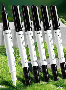 晨光双头黑色油性记号笔细头小学生美术专用勾线笔低碳环保再生料防水防油速干不掉色粗头工地专用油漆签名笔