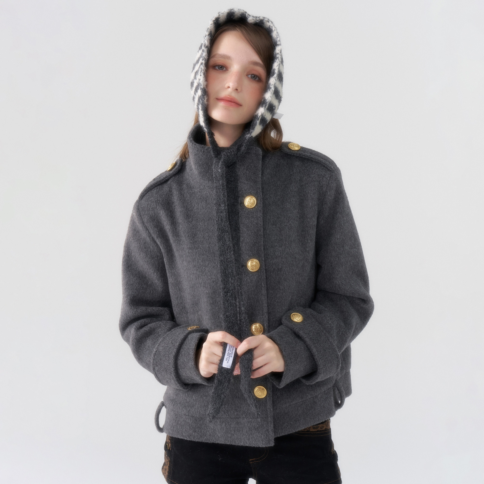 礼拜天约会“财阀千金”羊毛斜襟短款金扣外套毛呢韩系翻领夹克女,女装/女士精品,短外套,淘宝优惠券,粉丝福利购,淘宝优惠卷