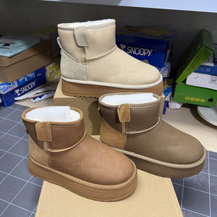 撤柜女士雪地靴亲子款加绒保暖长绒增高厚底软底防滑防泼水短靴子