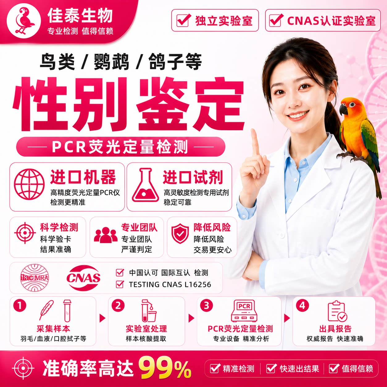 鹦鹉验卡DNA性别鉴定多品种鸟类公母检测 牡丹虎皮玄凤和尚金太阳