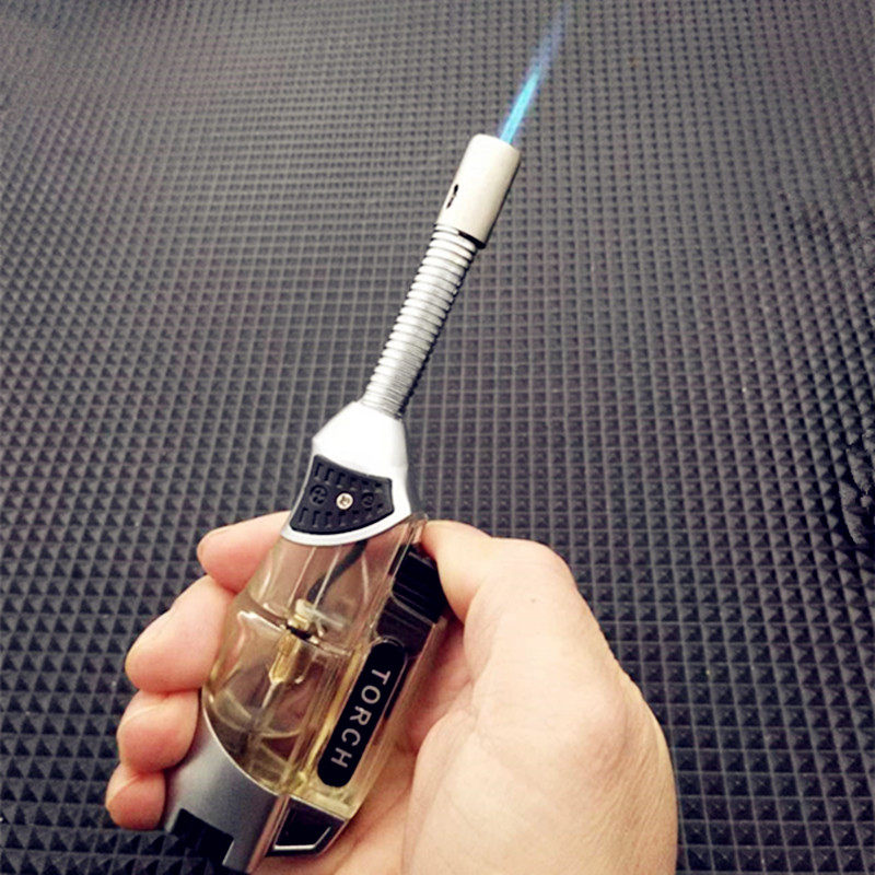 创意弯曲软管直冲充气打火机透明焊枪户外多用途厨房加长点火器潮