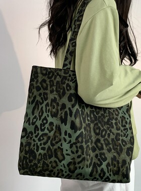13165 洋气时髦小豹纹单肩包大容量单肩购物袋时尚帆布包女潮批发