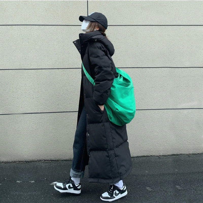 高个子超长款过膝羽绒服女