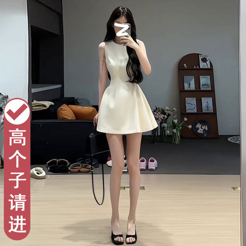 高个子加长版短款连衣裙收腰显瘦