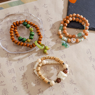 木纹珠拼接手串叠戴手链特色情侣饰品手链男女 新中式 寺庙同款