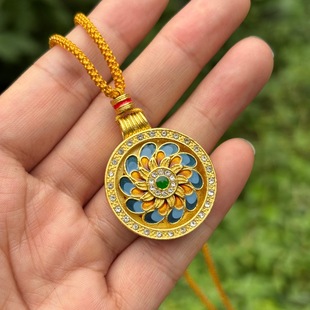 【可旋转】金店同款沙金点钻如意太阳花项链可转动罗盘吊坠项
