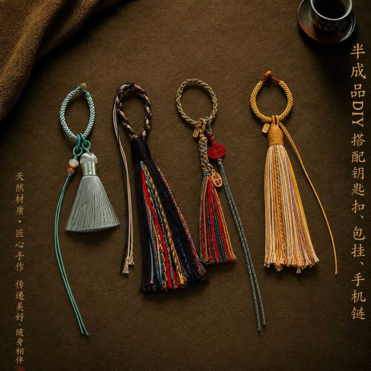 半成品DIY挂件藏式流苏钥匙扣半成品文玩手工编织绳包挂挂绳配