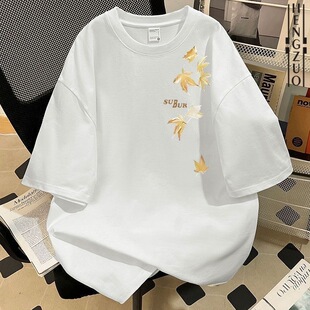 枫叶国风纯棉短袖t恤男女童2026夏季初中学生宽松潮流上衣体恤