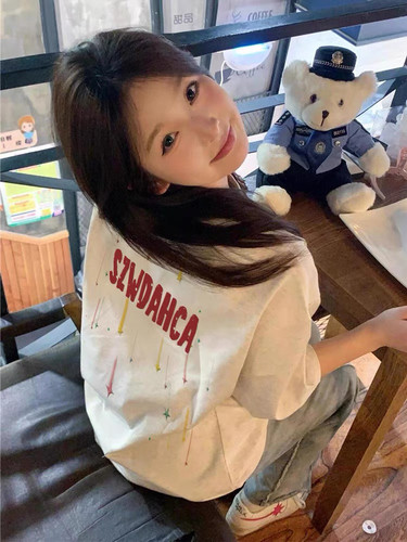 美式纯棉白灰色短袖t恤女童夏季2026新款设计感学生宽松半袖上衣