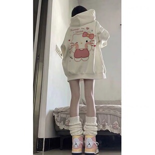 2026新款日系凯蒂猫印花连帽卫衣女童秋冬初中学生百搭休闲外套