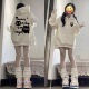 女童美式 字母猫咪印花连帽卫衣初中生秋冬季 加绒宽松学生上衣外套