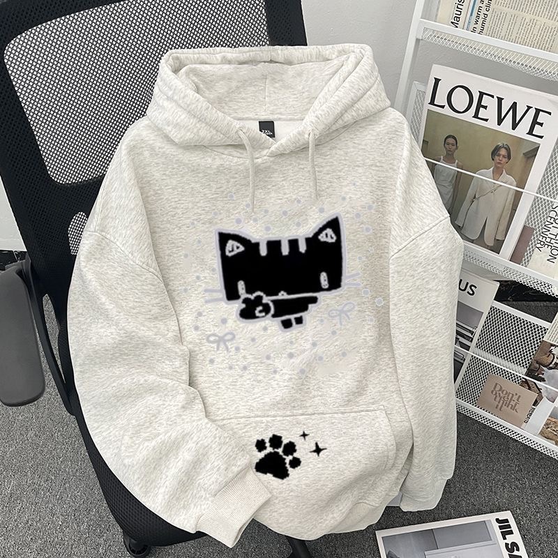 2025新款日系卡通猫咪卫衣男女童春秋冬季学院风休闲宽松连帽外套