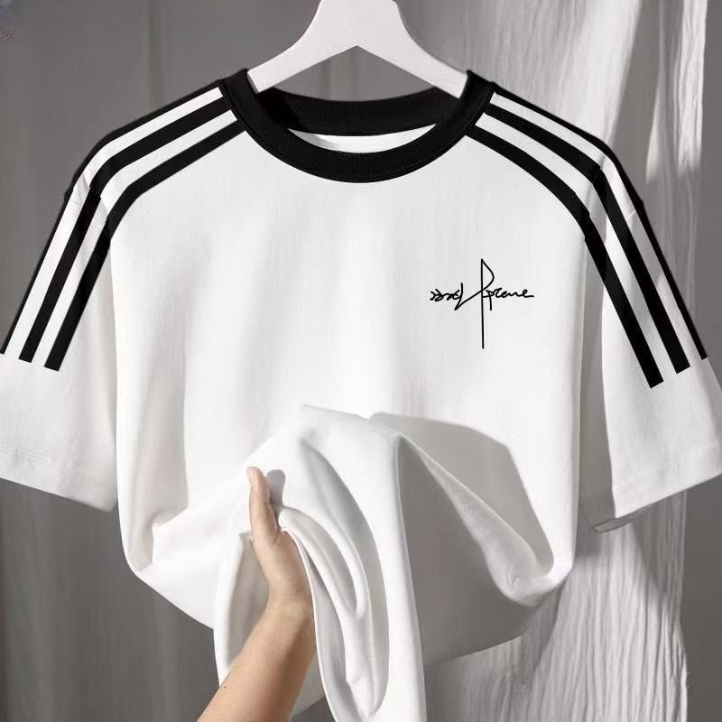 美式字母潮牌短袖t恤男女童纯棉夏季宽松半袖三杠条纹初中生上衣,童装/婴儿装/亲子装,T恤,淘宝优惠券,粉丝福利购,淘宝优惠卷