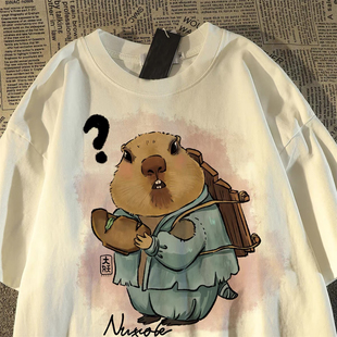 美式潮牌卡通土拨鼠印花短袖t恤男女童夏季宽松街头百搭半袖上衣