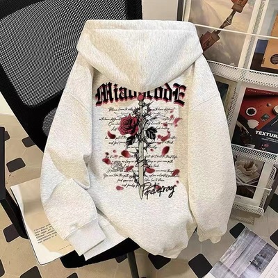 美式复古高街荆棘宝剑印花连帽卫衣男女童秋冬新款慵懒风学生上衣