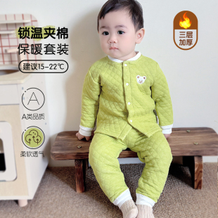 婴儿秋冬衣服夹棉保暖内衣儿童套装 加厚家居服宝宝外出服睡衣棉服