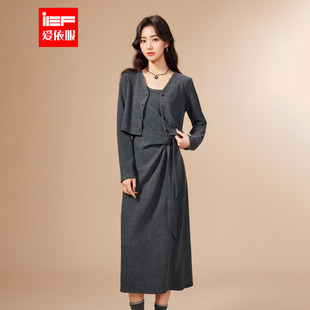 温柔小女人气质通勤里外套长裙 韩版 IEF 爱依服连衣裙2025秋冬新款