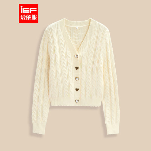 IEF/爱依服2025秋冬新款法式温柔小女人气质麻花辫设计毛织外套