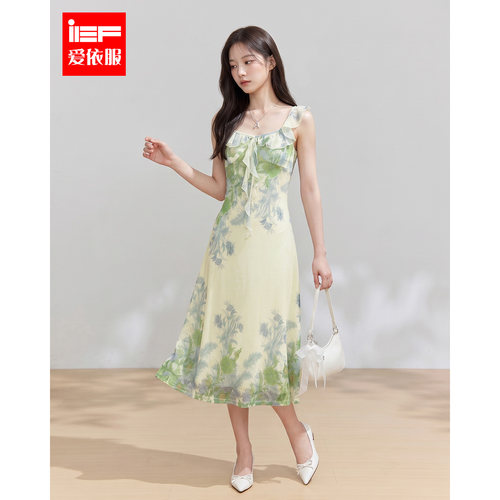 IEF/爱依服2026夏季新款法式唯美碎花荷叶边吊带连衣裙收腰显瘦