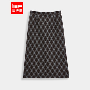 时尚 IEF 韩版 新款 通勤气质显瘦百搭格子呢绒长包裙 爱依服2025冬季