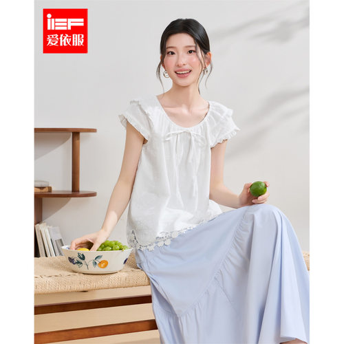IEF/爱依服2026夏季新款日系甜美飞飞袖衬衫女荷叶边减龄显瘦上衣