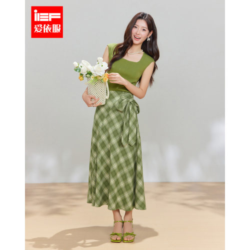 IEF/爱依服2026年夏季新款背心上衣格纹半身裙套装显瘦气质时尚