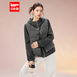 IEF/爱依服2025冬季新款棉衣外套韩版休闲风条纹两件套百搭慵懒风