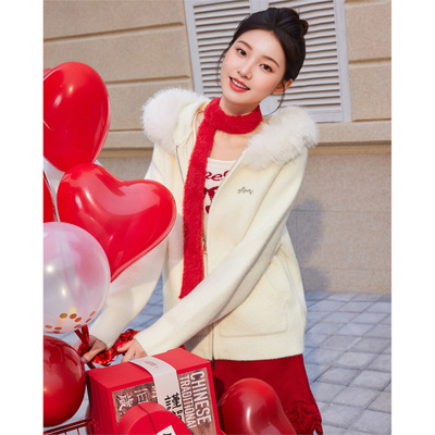 IEF/爱依服2025冬季新款韩版简约休闲温柔风设计感百搭毛织外套