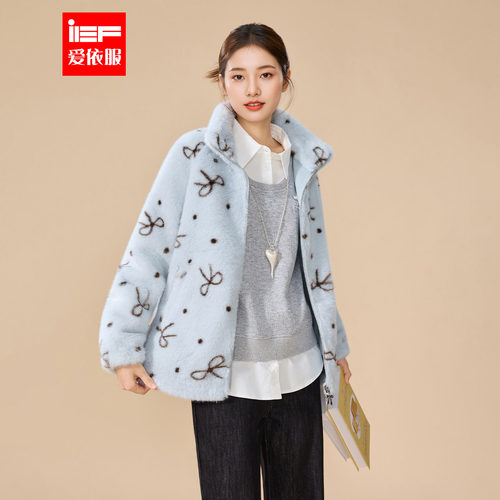 IEF/爱依服2025冬季新款韩版日常休闲百搭时尚宽松蝴蝶结毛绒外套
